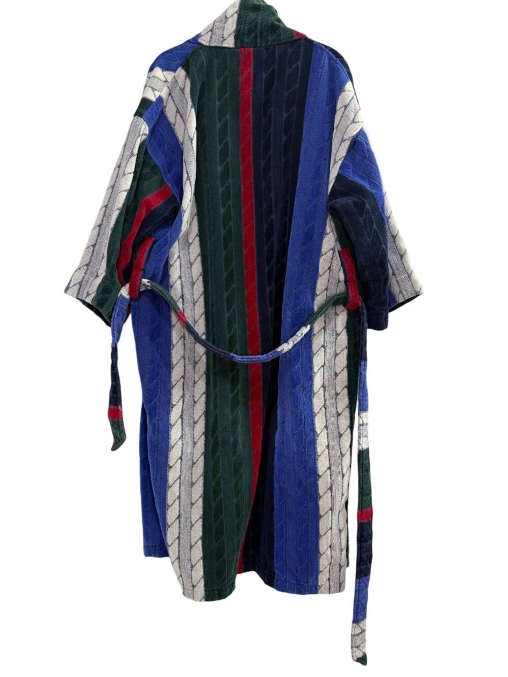 Vintage 90s Nautica Colorful Striped Cotton Robe Belted Sleepwear Made In Turkey